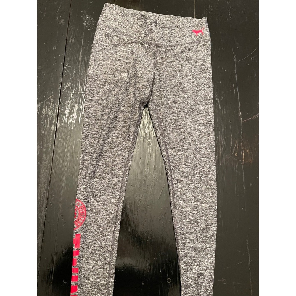 PINK by Victoria's Secret Athletic Leggings Grey Heathered Neon Pink Logo XS